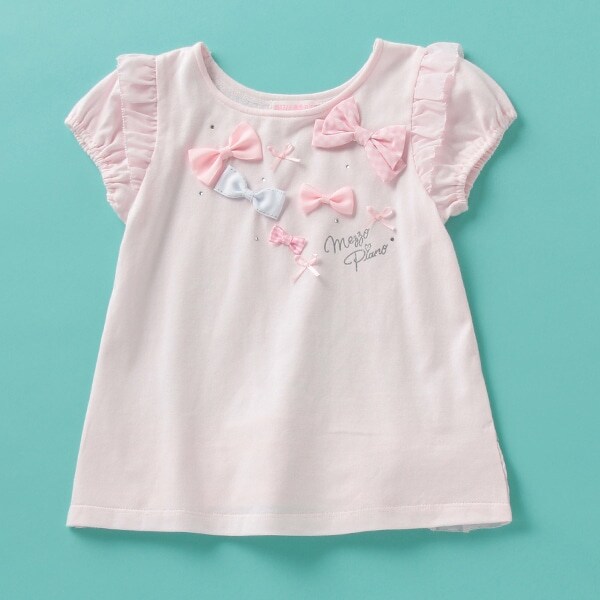 リボンいっぱい肩フリルTシャツ