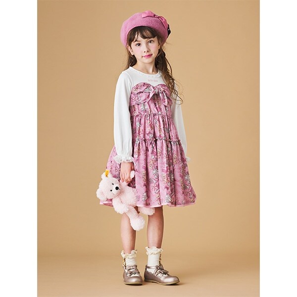 楽器×クマ柄ドッキングティアードワンピース