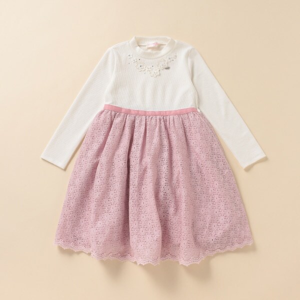 レースドッキングテレコワンピース