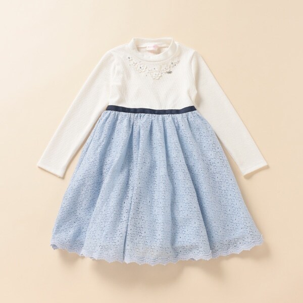 レースドッキングテレコワンピース