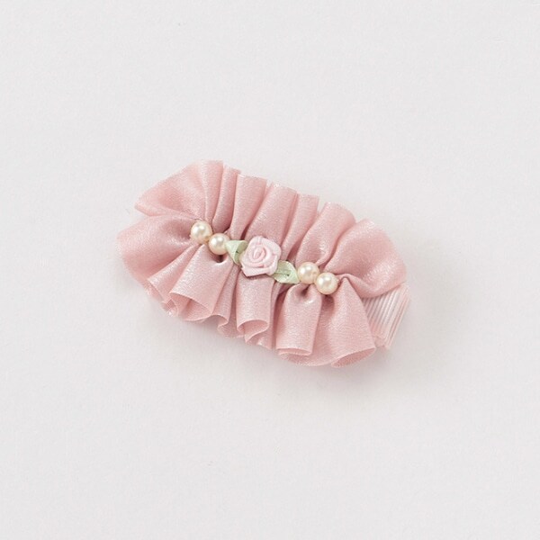 パール調ビーズつきフリルヘアクリップ