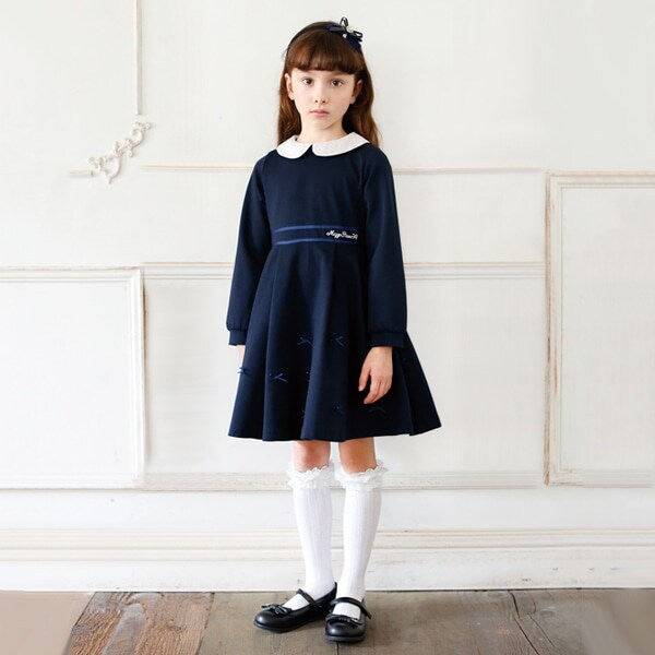 レース衿つきタックワンピース