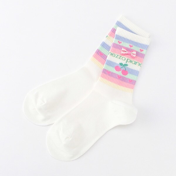 マルチボーダーチェリーリブクルーソックス