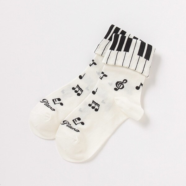 抗菌防臭 ピアノ柄折り返しクルーソックス