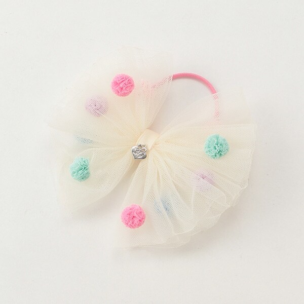 カラフルドットチュールリボンヘアポニー