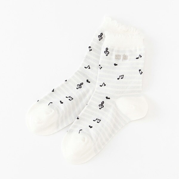 音符ボーダークルーソックス【日本製】