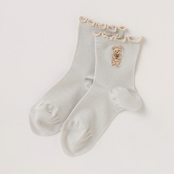 クマ刺しゅうリブソックス 【日本製】