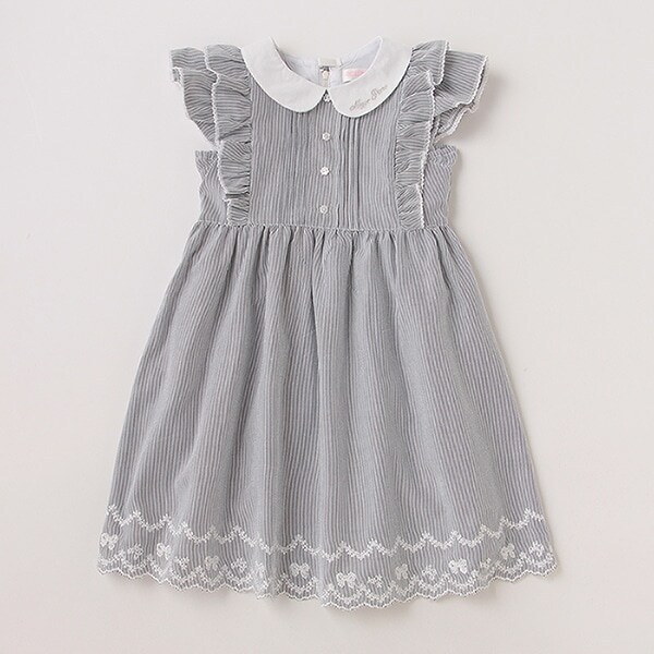 衿つき肩フリルストライプワンピース