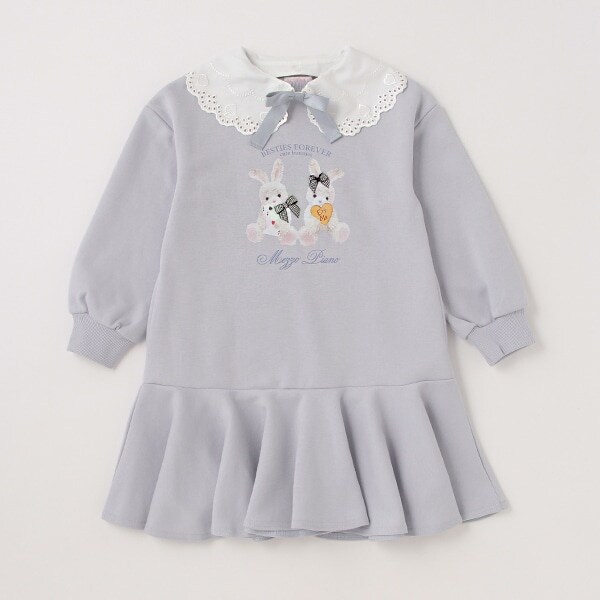 ウサギ転写プリント　衿つきカットワンピース