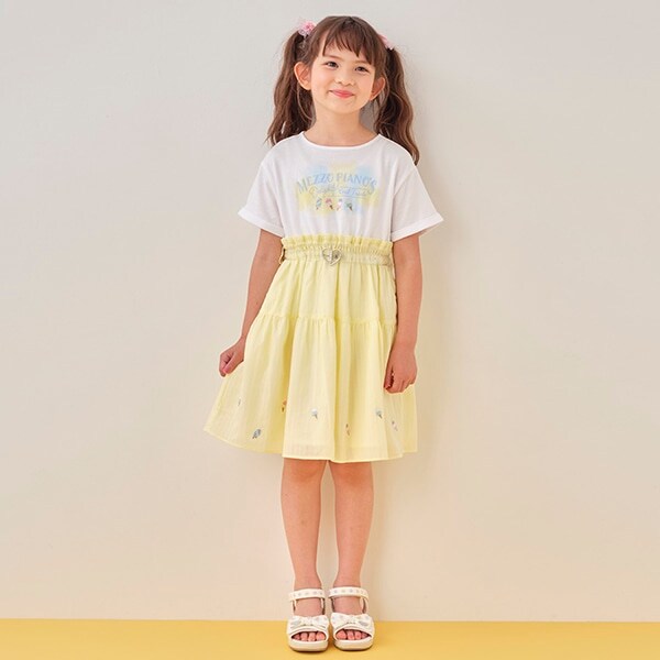 アイス刺しゅうストライプ　ドッキングワンピース