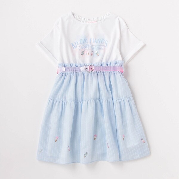 アイス刺しゅうストライプ　ドッキングワンピース