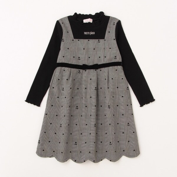 【人気商品再入荷】【直営店で取り扱い無し】チェックハート柄　ドッキングワンピース