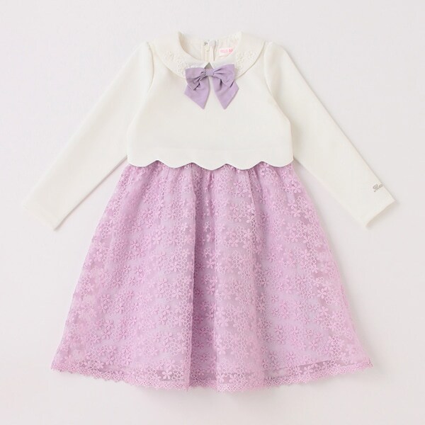 衿つきスカラップ　レースドッキングワンピース