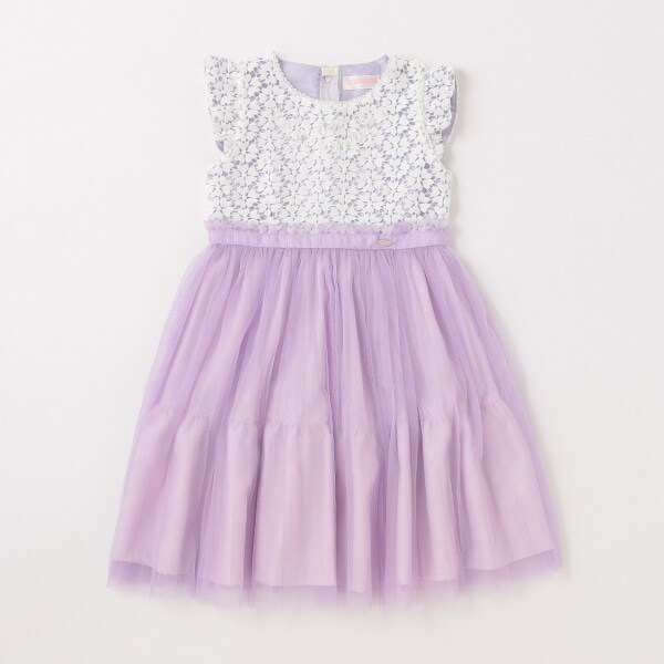 レース×プリーツ　ドッキングワンピース