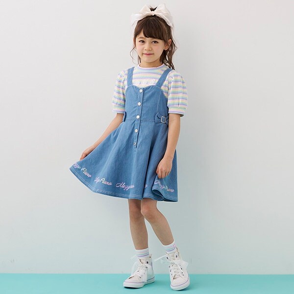 裾ロゴ前ボタン　ジャンパースカート