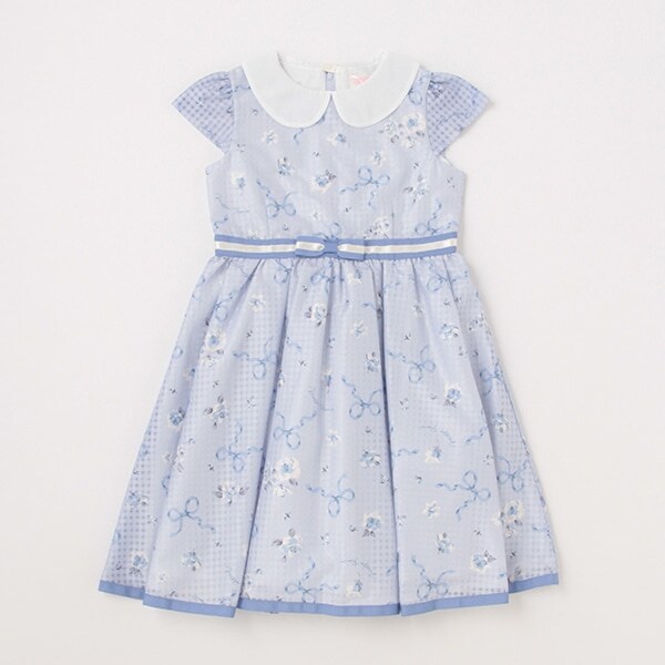 花リボン柄　衿つきワンピース