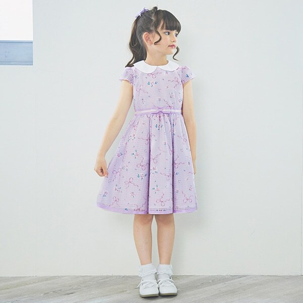 花リボン柄　衿つきワンピース