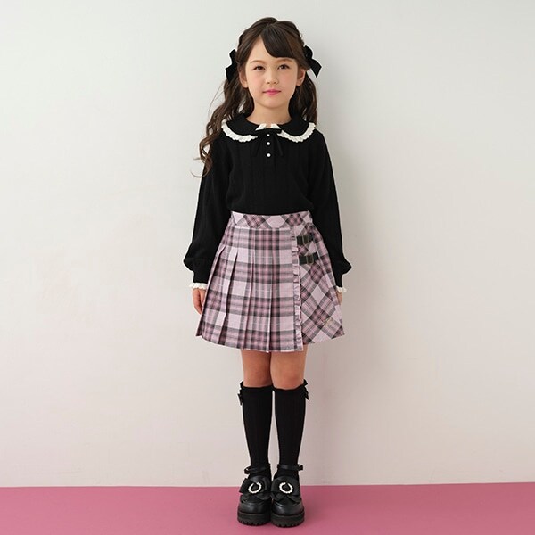 タータンチェックプリーツ　ラップキュロットスカート