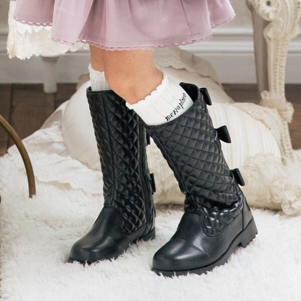 後ろリボンキルト　ロングブーツ