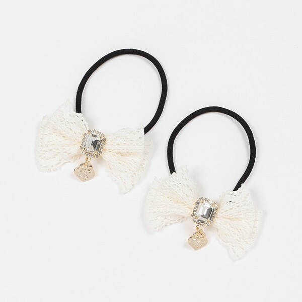 キラキラレースリボン　ヘアポニー2個セット【日本製】