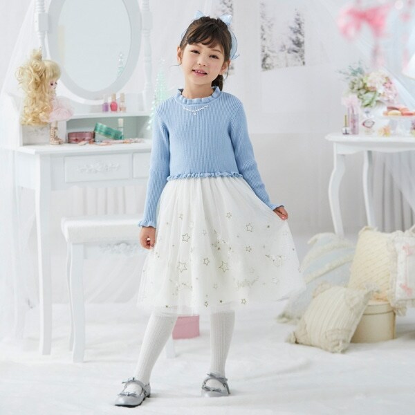 ユニコーン刺しゅうチュール　ドッキングワンピース