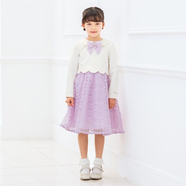 衿つきスカラップ×レース　ドッキングワンピース