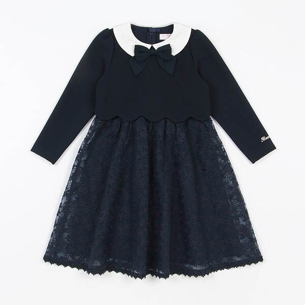 衿つきスカラップ×レース　ドッキングワンピース