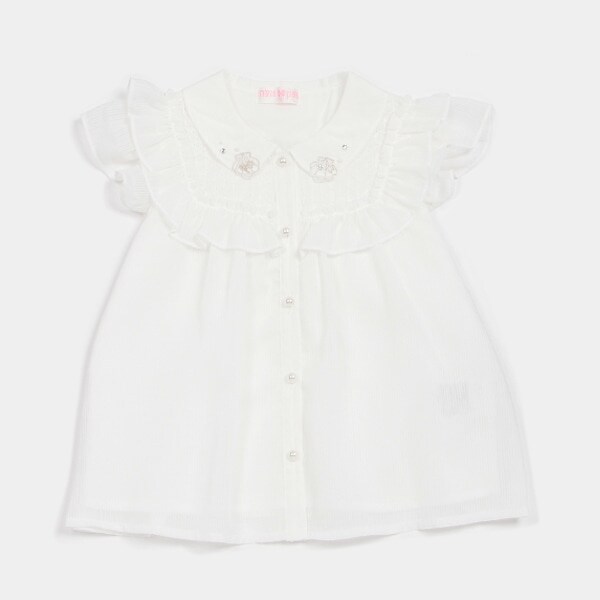 シェル刺繍衿　フリルブラウス