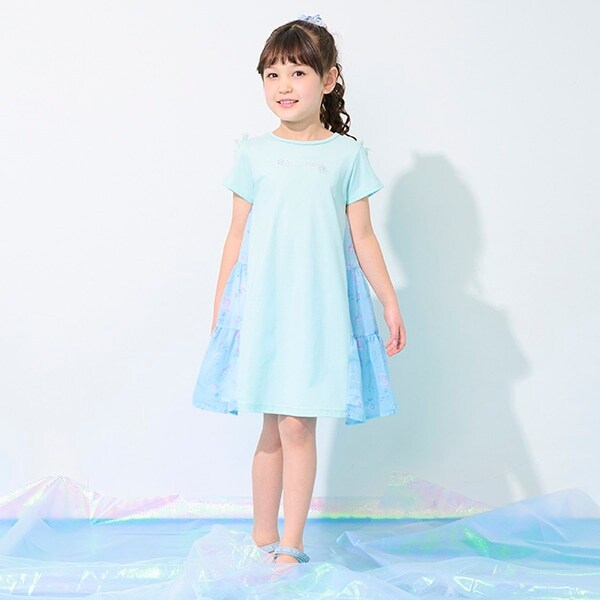 シェル柄　切替カットワンピース