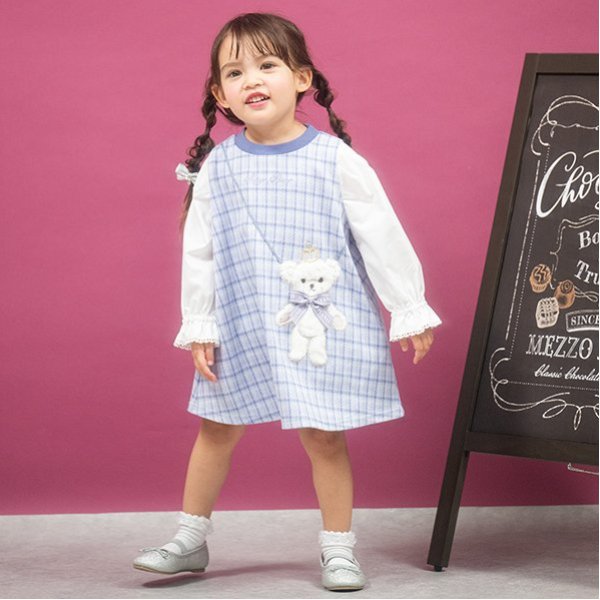 くまポシェット　カットジャガードチェックワンピース