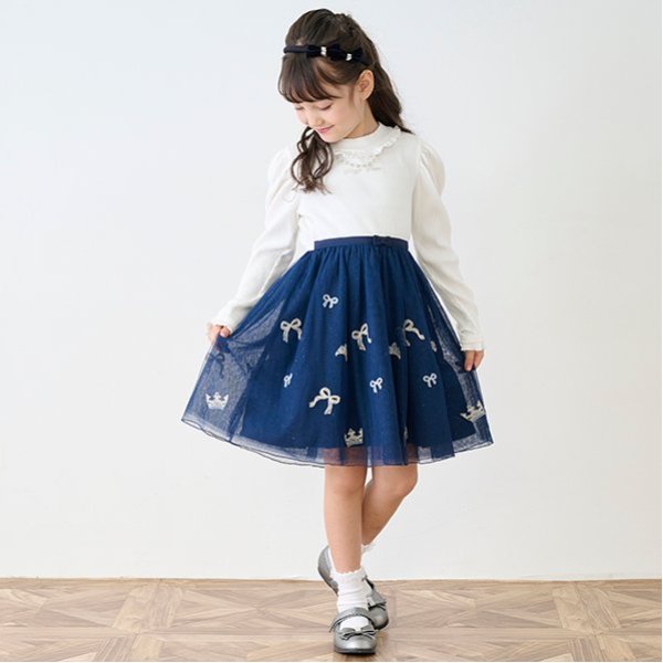 チュール刺しゅう　ドッキングワンピース