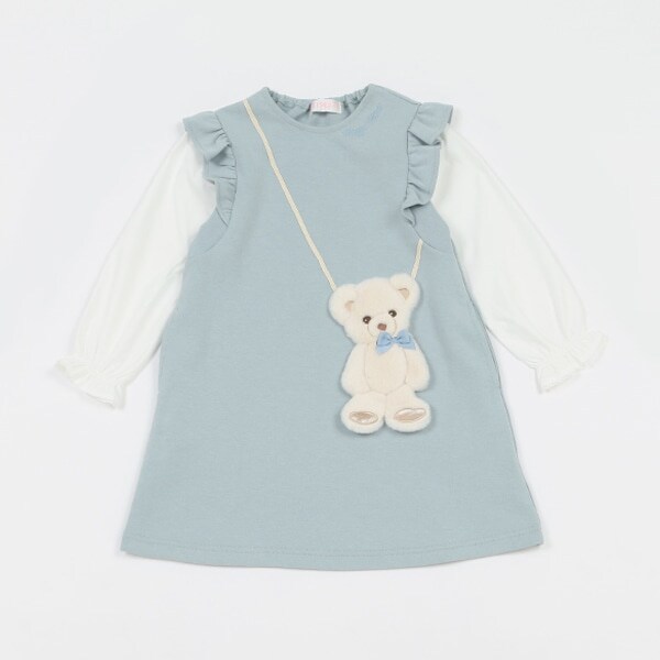 【人気商品再入荷】【直営店で取り扱い無し】クマポシェット風　袖切替カットワンピース