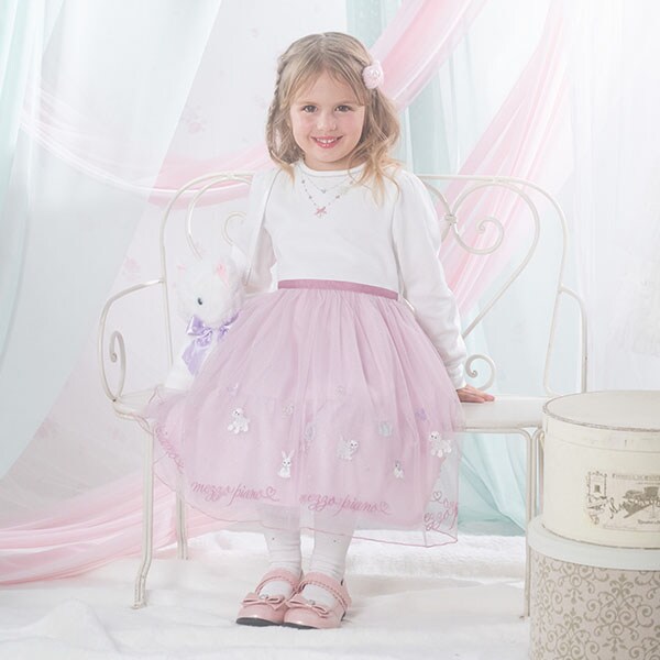 ショッピングモチーフ刺しゅうチュール ドッキングワンピース