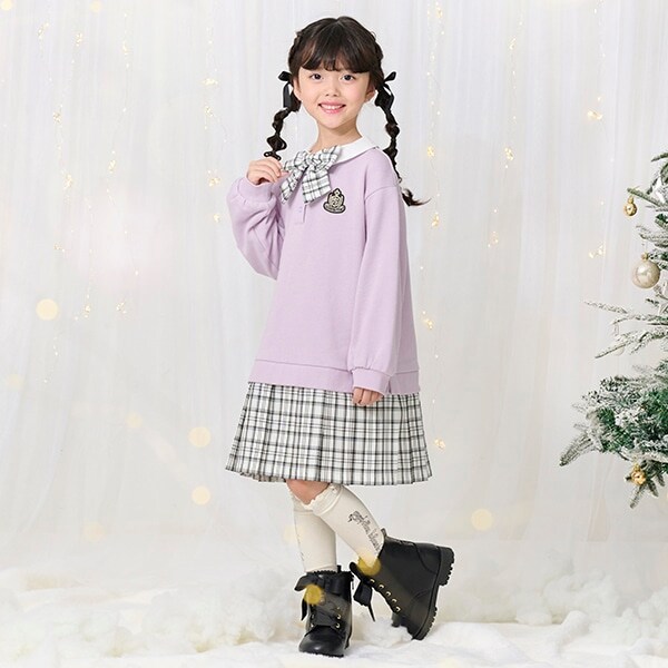 チェックプリーツ　ドッキングワンピース