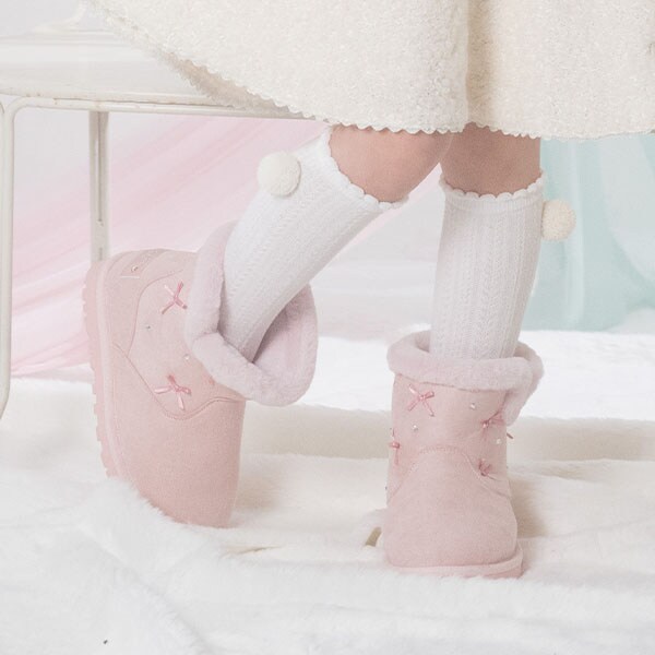 ビジューリボン　ムートン風ブーツ