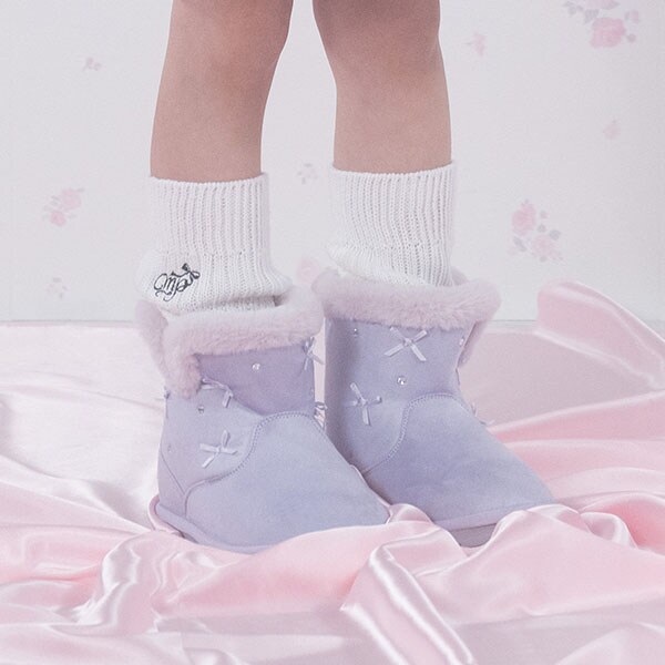 ビジューリボン　ムートン風ブーツ