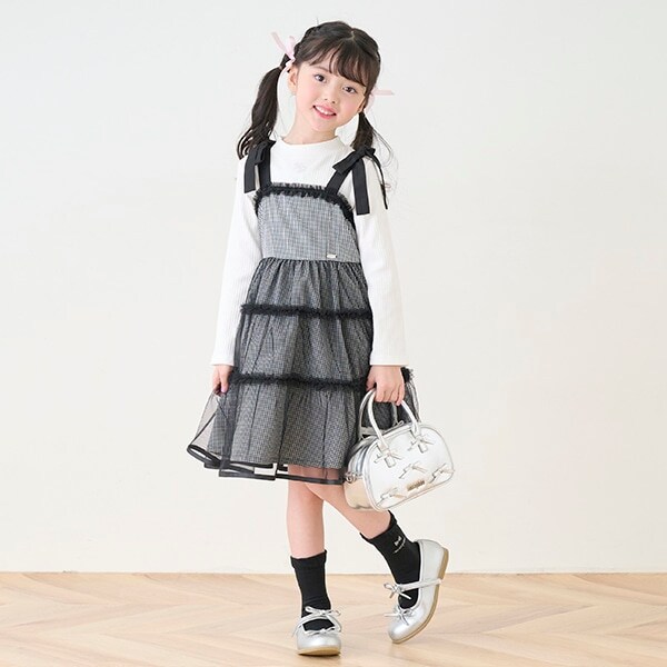 ギンガムティアードチュールワンピース＆長袖Tシャツセット