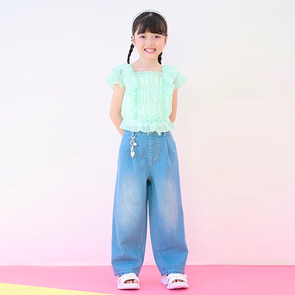 チャームつき　接触冷感デニムワイドパンツ