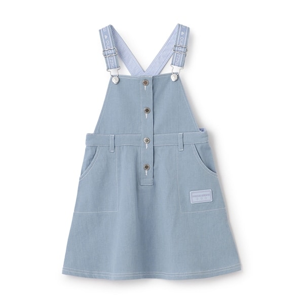 グラデーション・デニム　ロゴテープサロペットスカート