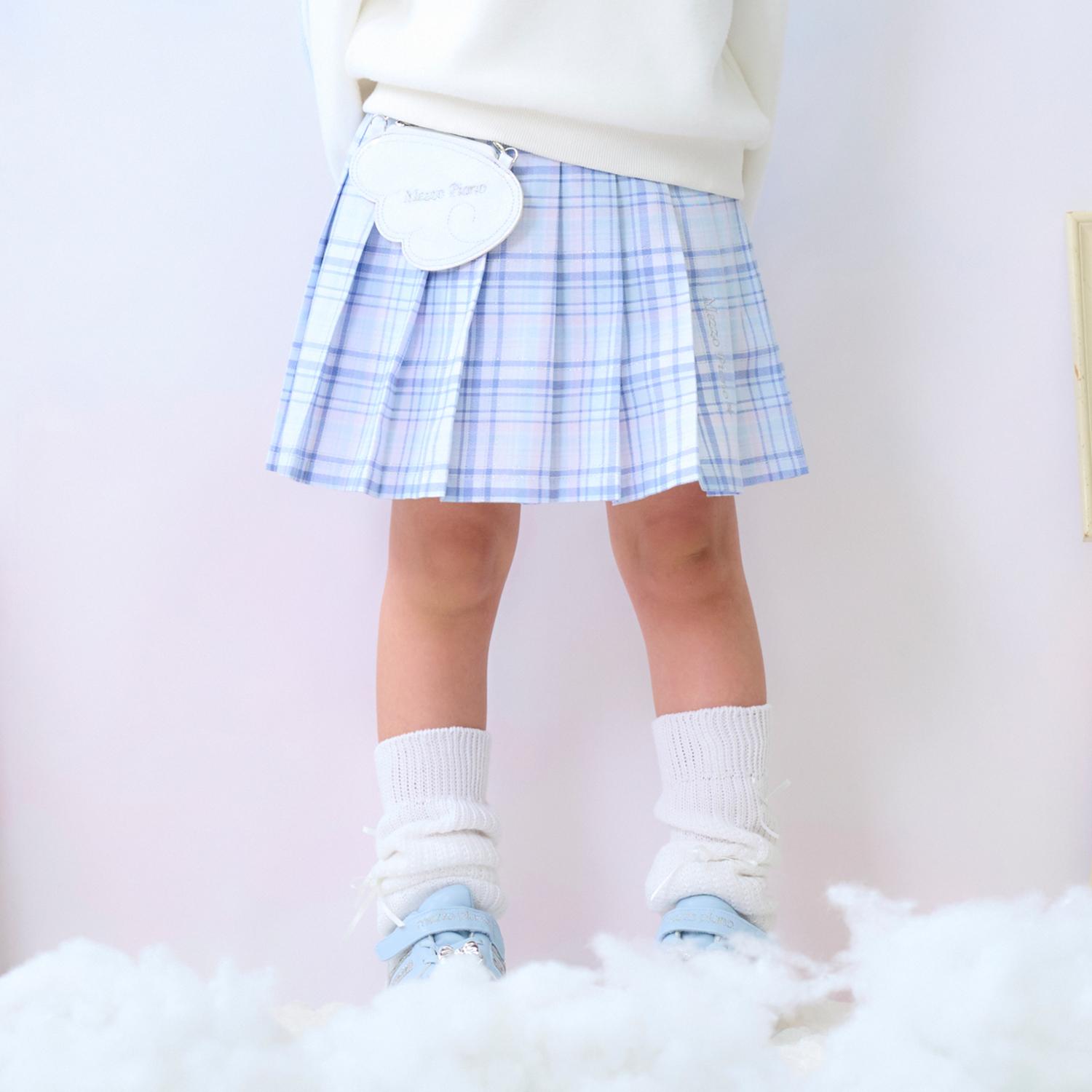 エンジェルポーチつき　チェック・デニム　プリーツスカパン