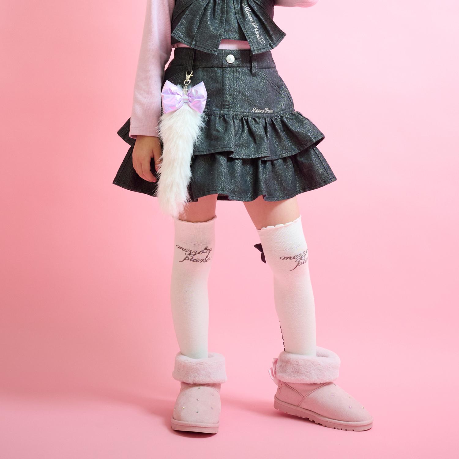 しっぽチャームつき　ラメデニム段々スカパン