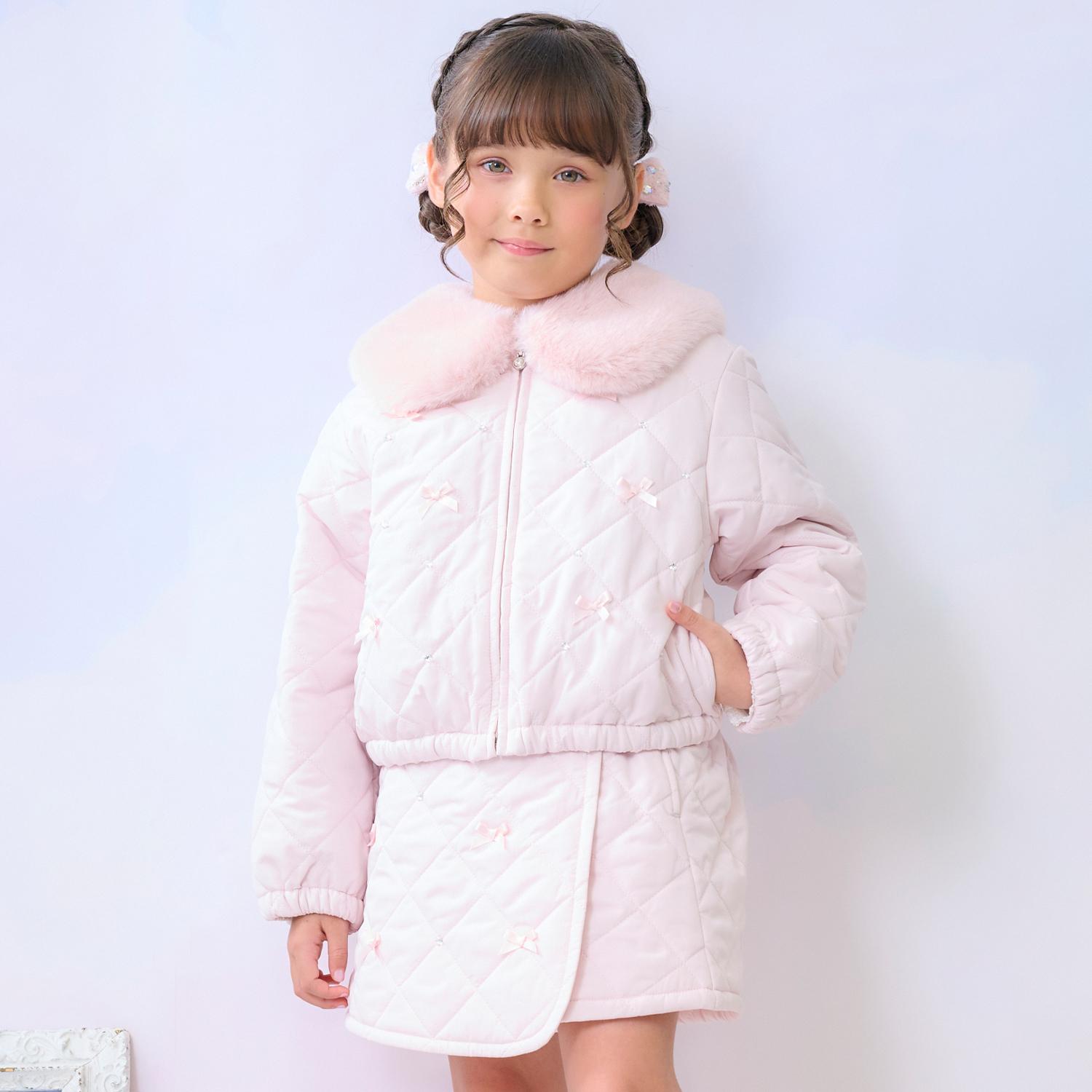 リボンキルティング　フェイクファー衿つきブルゾン