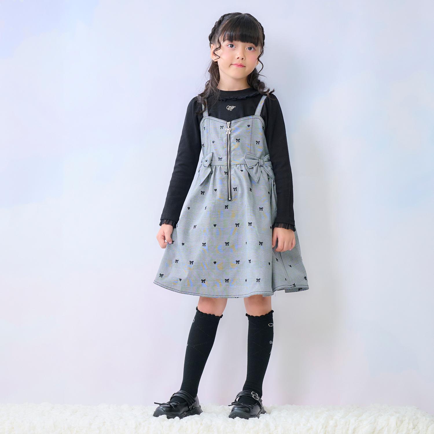 リボン刺しゅうキャミワンピース＆長袖Tシャツセット