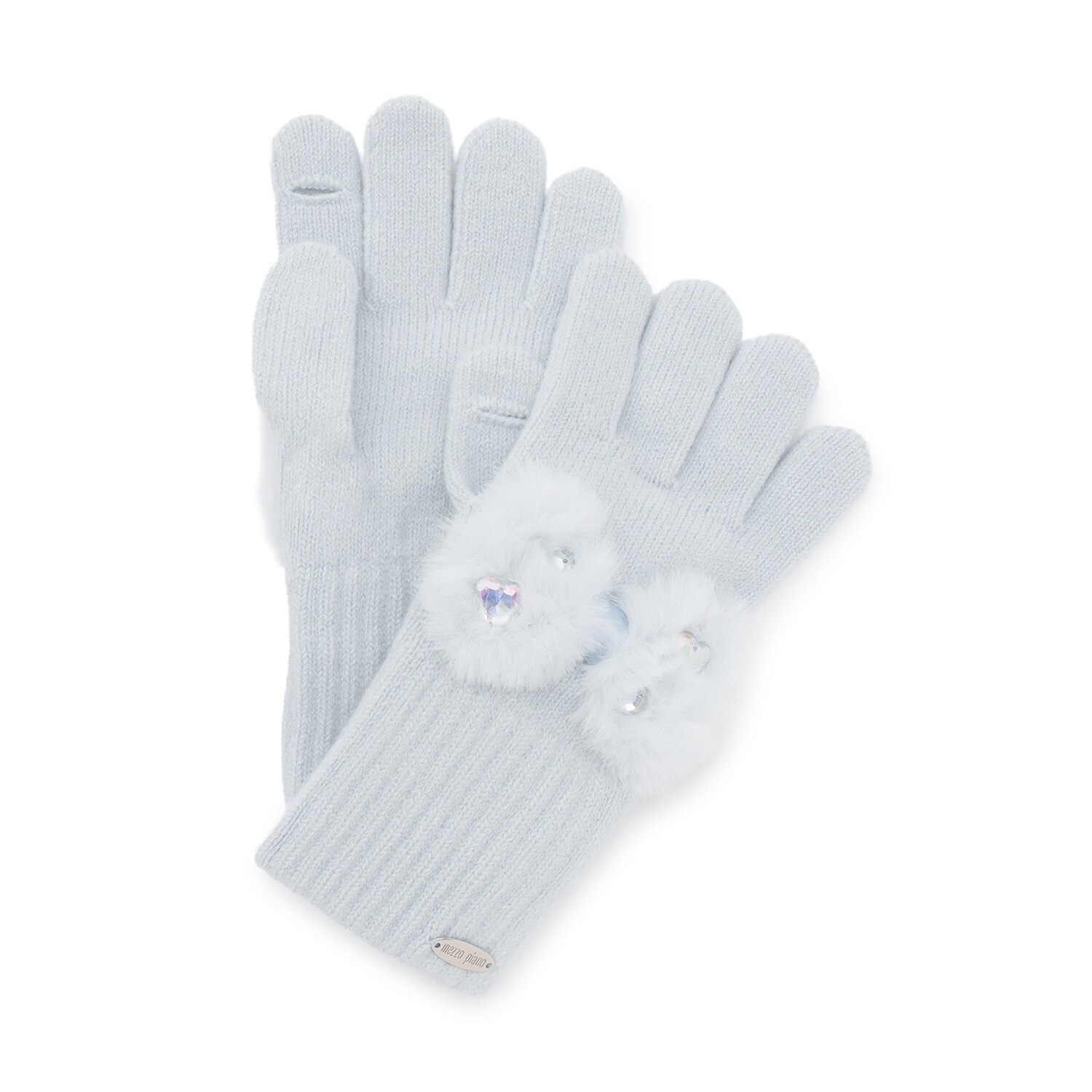 リボン　フェイクファーつきニット手袋