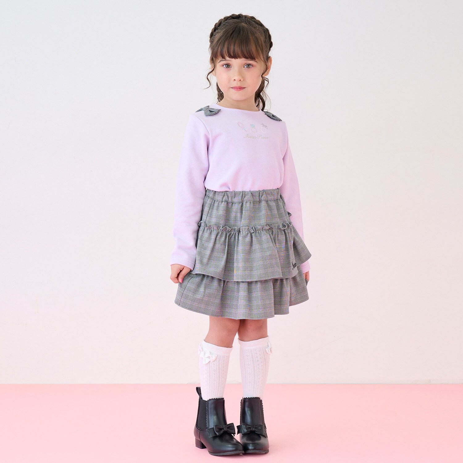 チェック　段フリルスカート