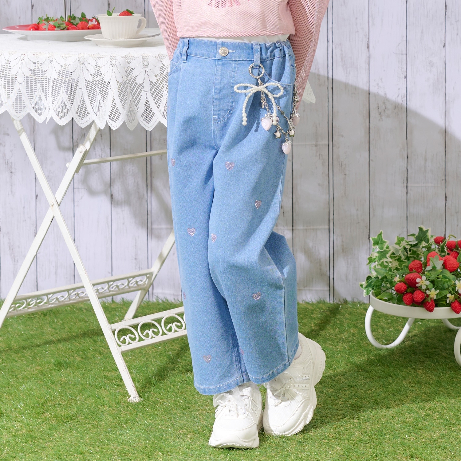 ハートラインストーン　デニムパンツ