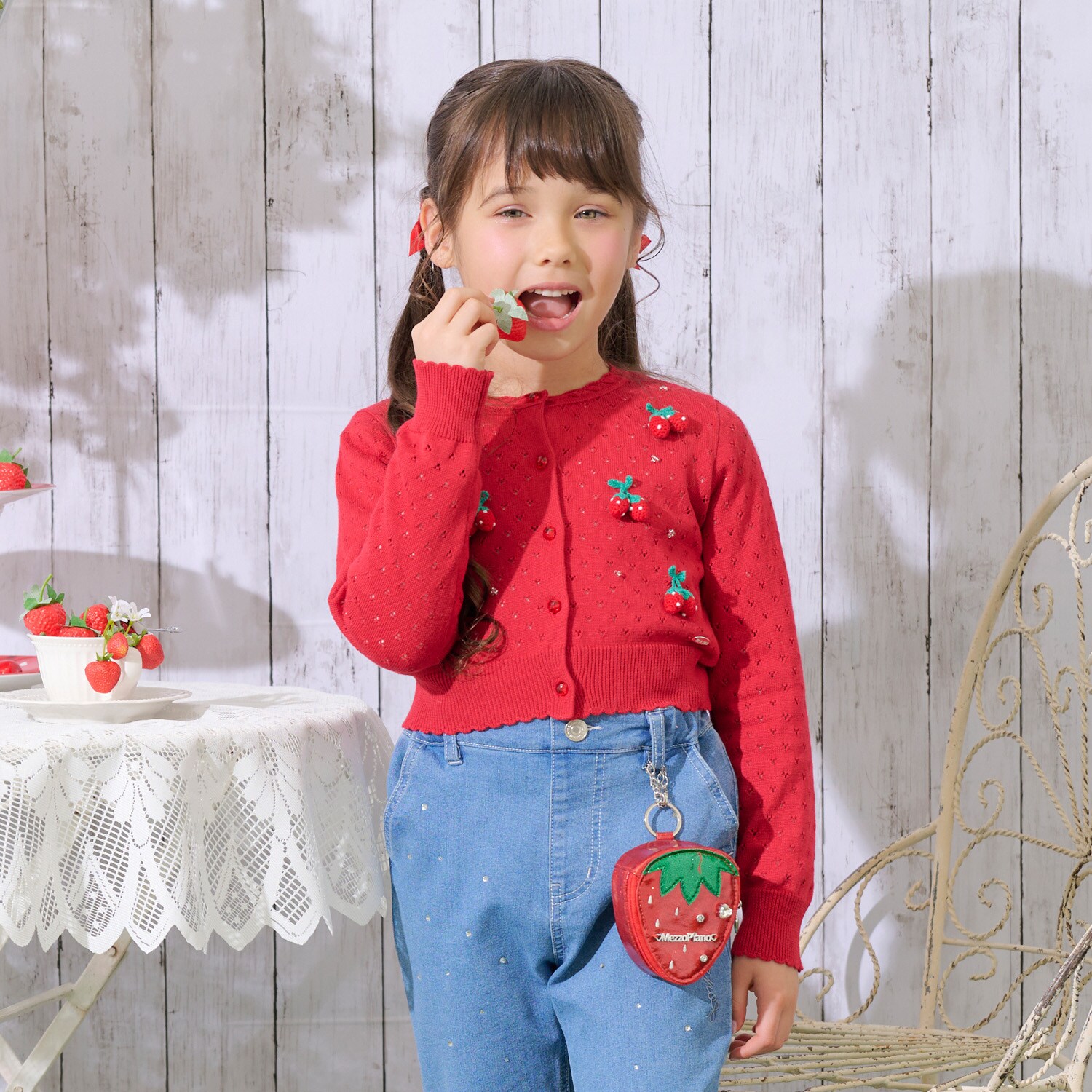 イチゴ・チェリーモチーフ　カーディガン