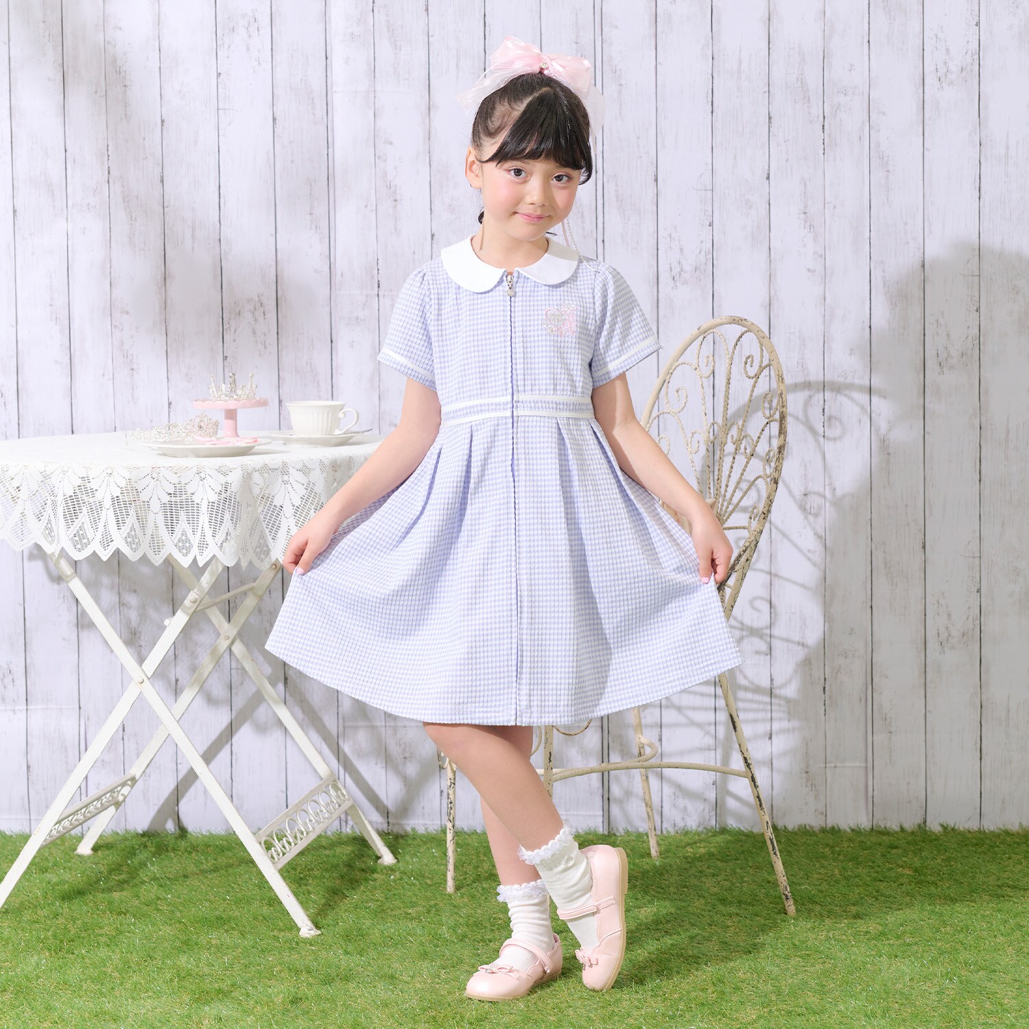 【バレエ】前開き　ギンガムチェック　ワンピース
