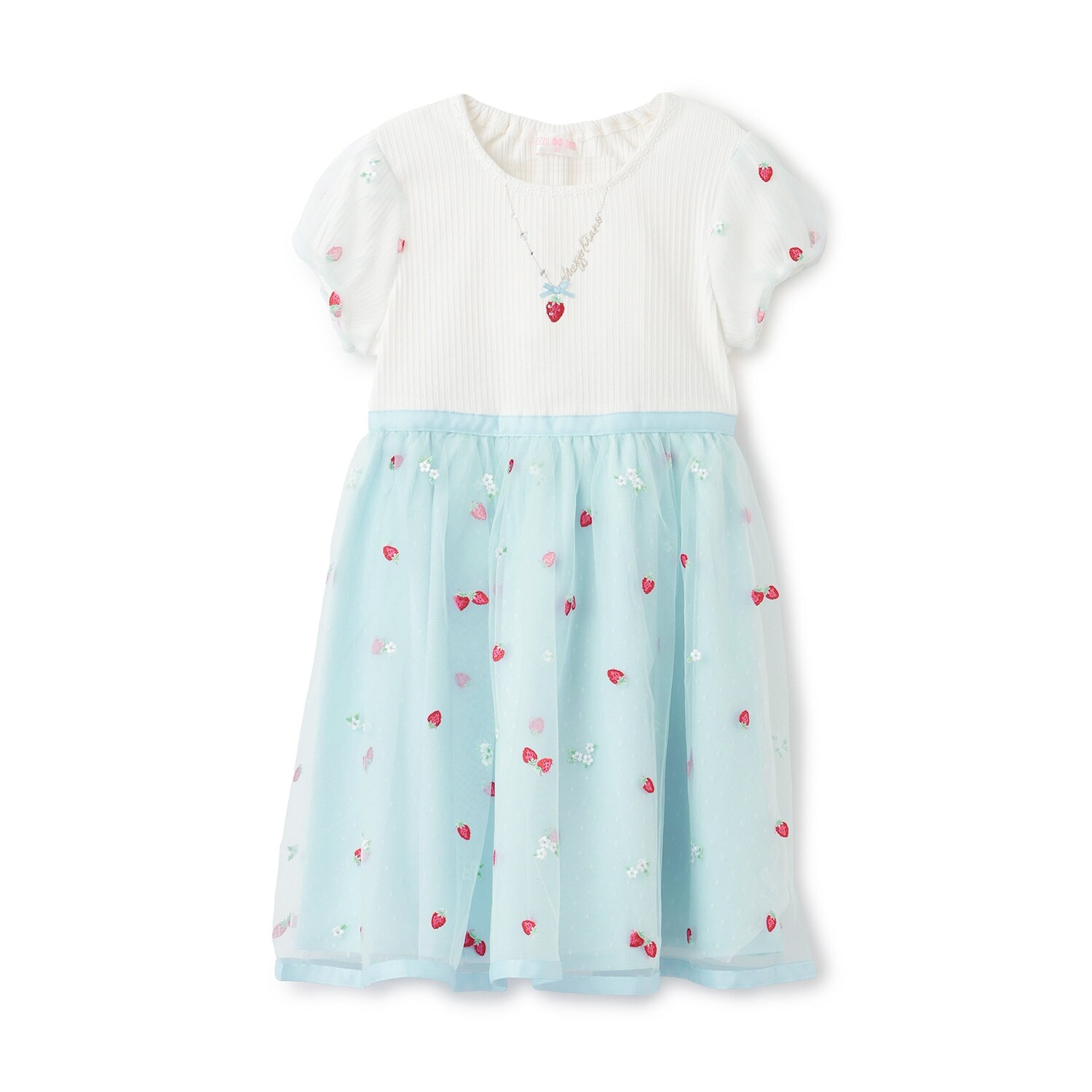 イチゴ刺しゅうチュール　ドッキングワンピース