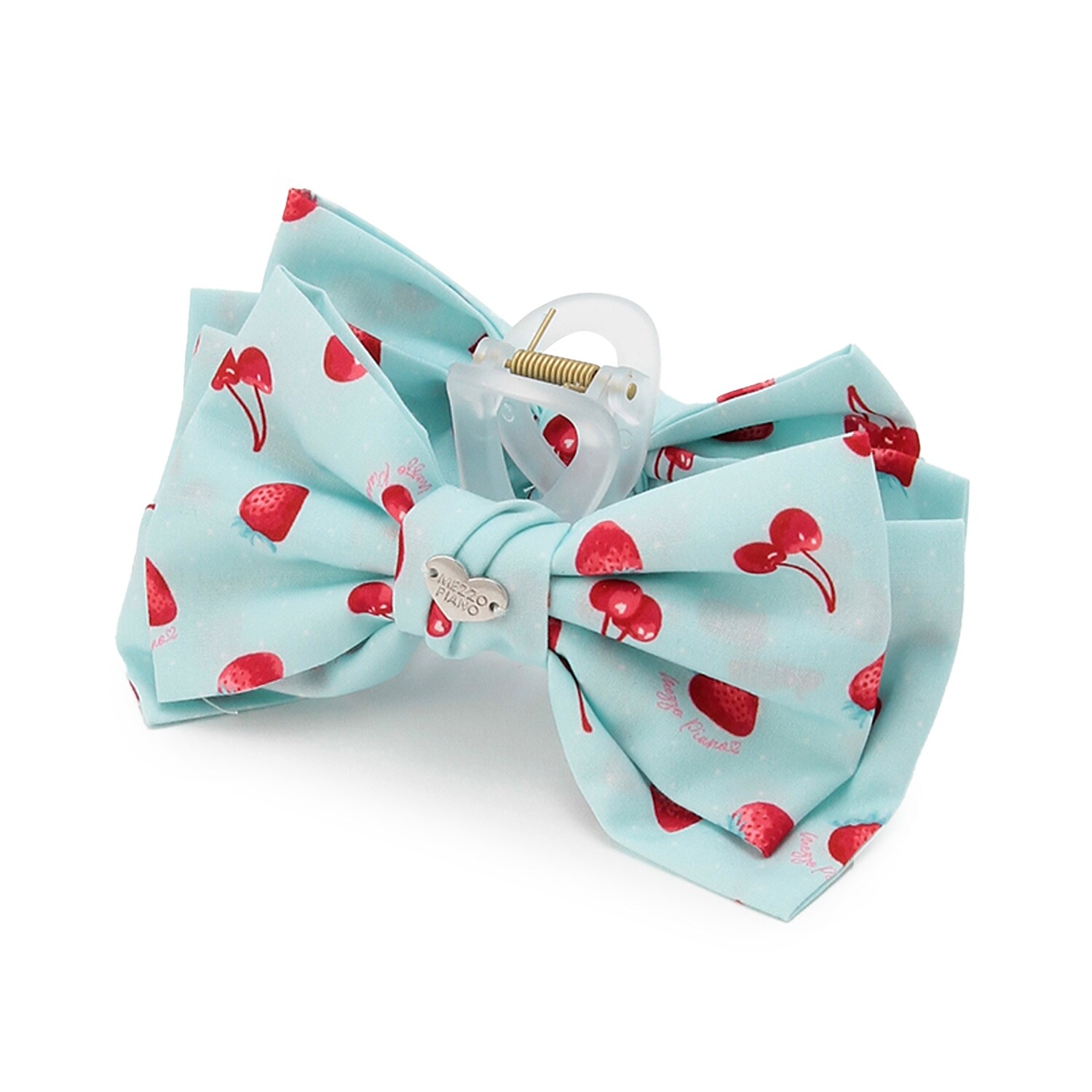 イチゴチェリードット柄　リボンヘアクリップ